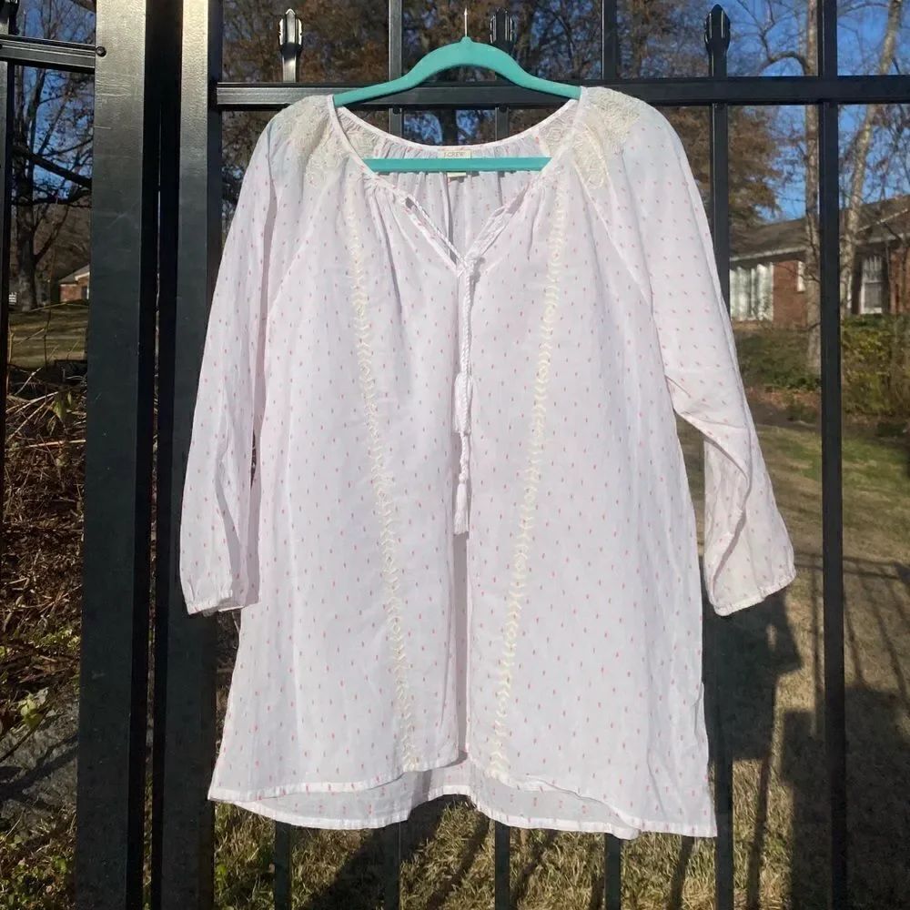 J Crew Dot Embroidered Cotton Blouse
